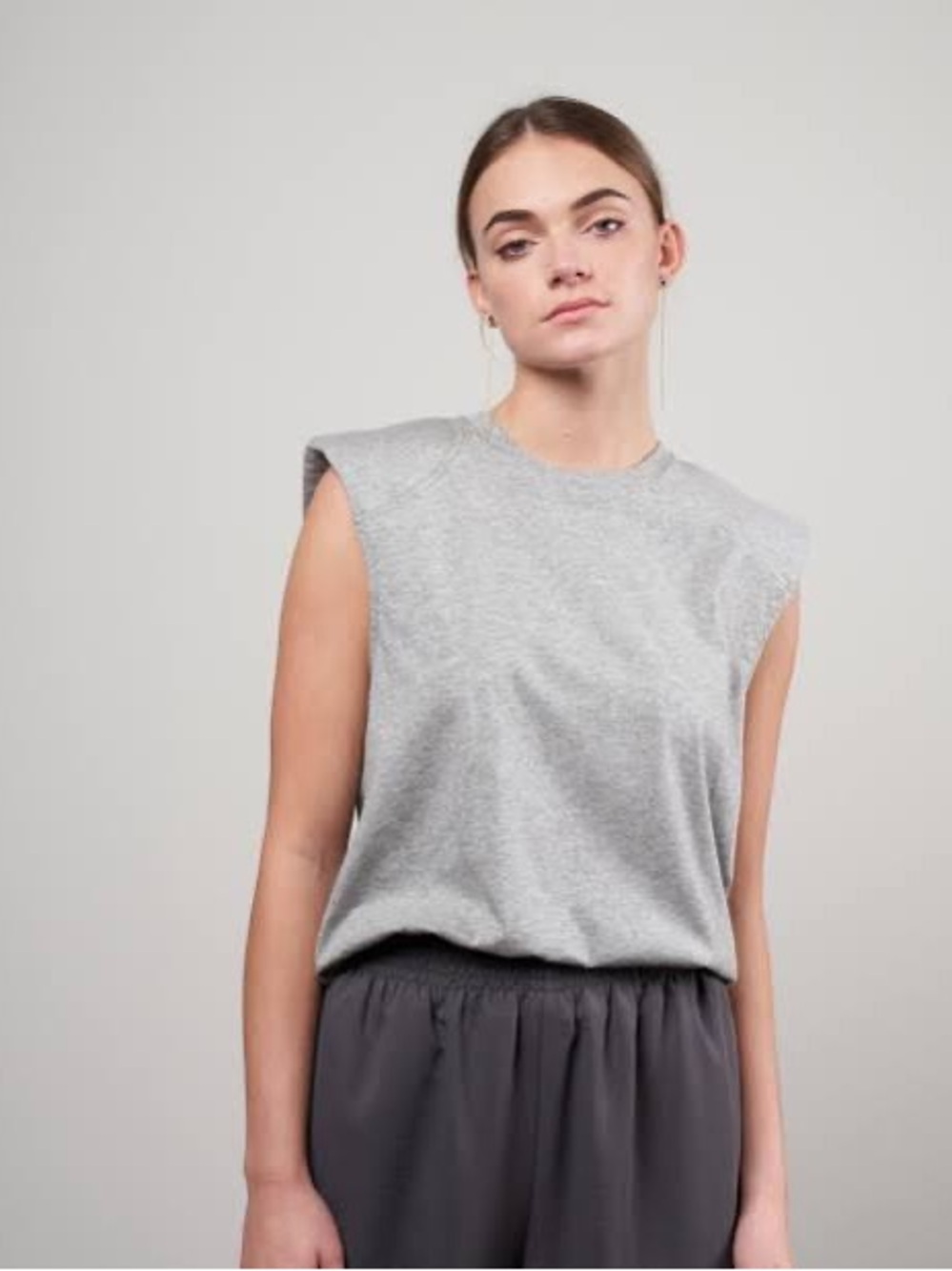 Bohme Sleeveless Padded-Shoulder Tank Top - Light Gray